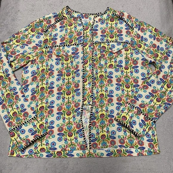 Natural Life Shirt Large Floral Colorful Whimsical Rayon Boho Beach - Picture 1 of 7